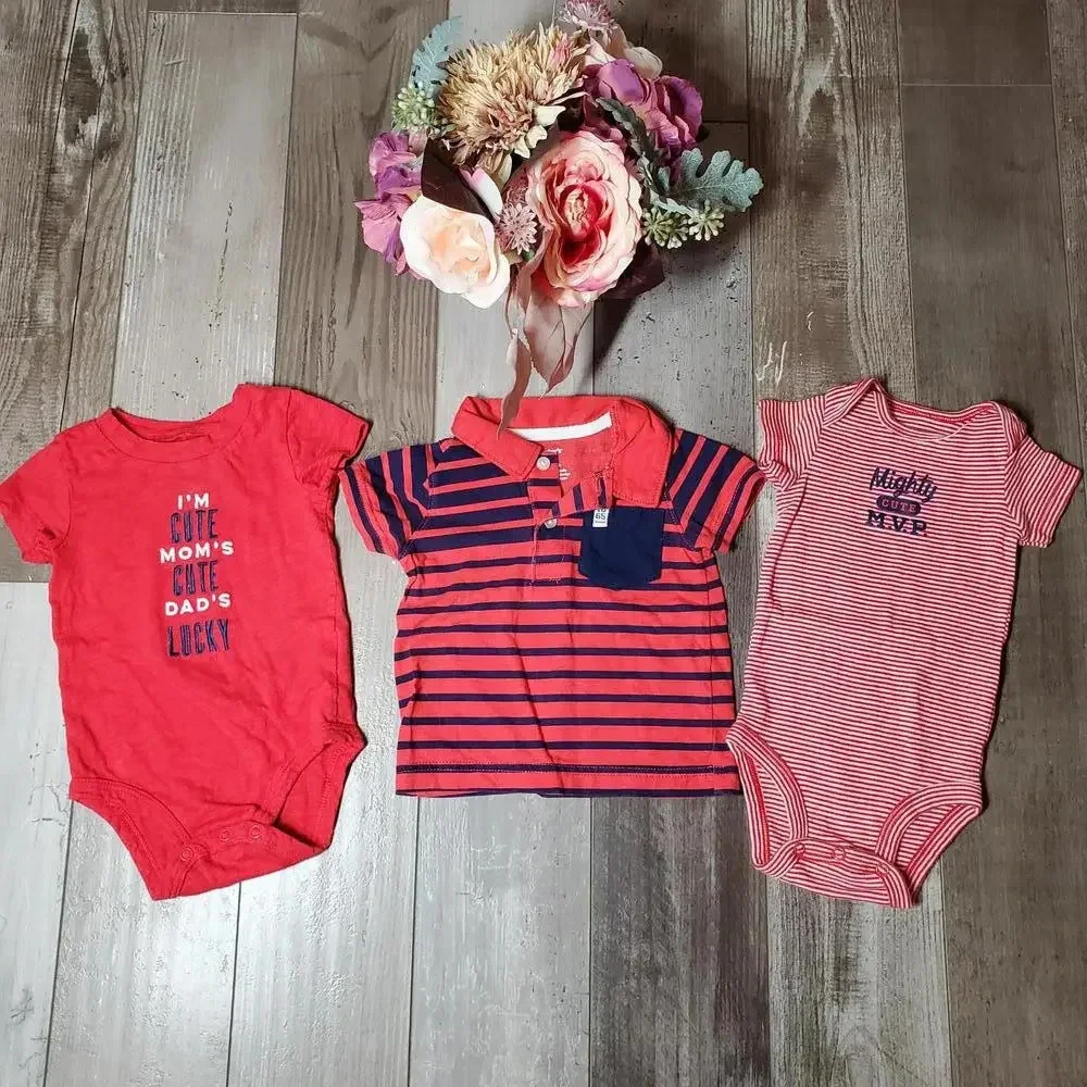 Carter's 3 Piece Baby Boy 6m Top Bundle 100% Cotton Red Blue NWOT